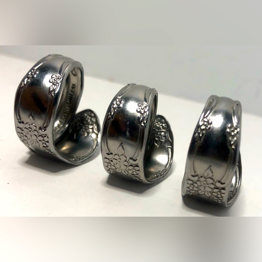 Handcrafted Spoon Rings (3) Silver Plated. Size 10, Can Be Adjusted Smaller